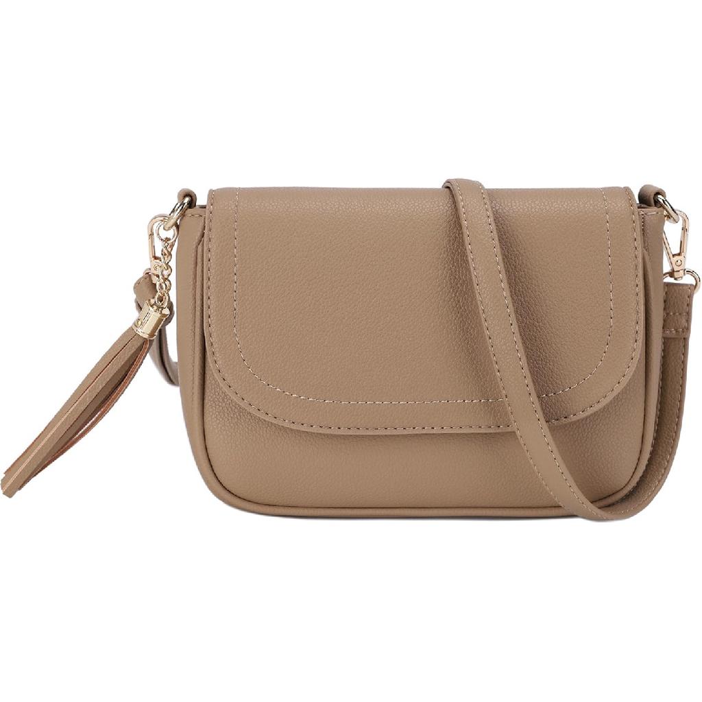 EVVE Small Crossbody Bags for Women Trendy Flap Saddle Purses with Tassel Vegan leather Shoulder bag