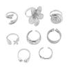 Ocean Theme Rings Set, Adjustable Stackable Finger Rings, Retro Distressed Bohemian Rings, for Beach Vacation Accessories