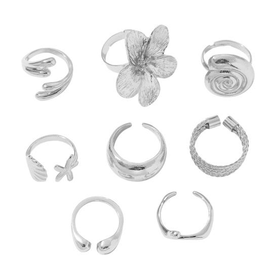 Ocean Theme Rings Set, Adjustable Stackable Finger Rings, Retro Distressed Bohemian Rings, for Beach Vacation Accessories