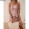 MODIQUE 2025 Summer New Women's Sexy Floral Print Elastic Waist Slip Short Dress Ladies Elegant A-Line Sleeveless Dress Adjustable Shoulder Stra