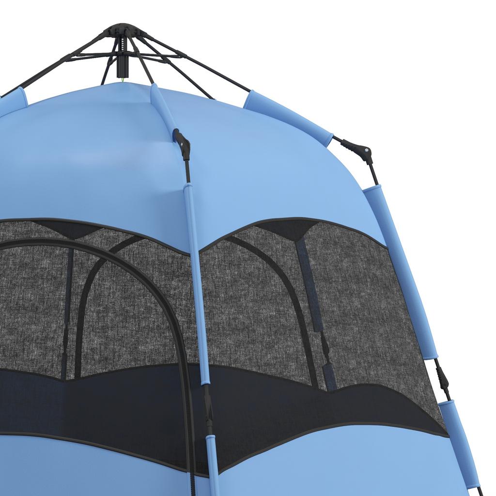 4 Man Hexagon Camping Tent with Hang Hook and Carry Bag - Blue and Black