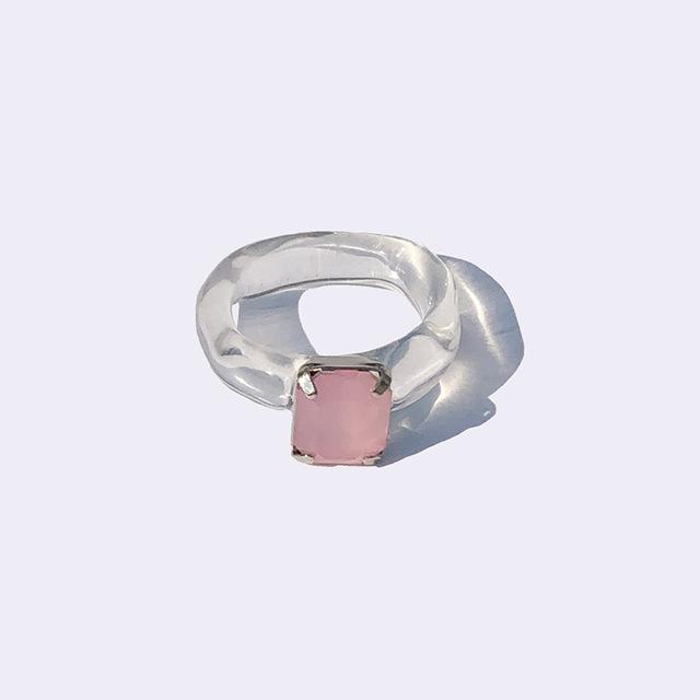 HangZhi 2020 New Japan Unique Chunky Colorful Rhinestones Transparent Acrylic Plastic Ring for Women Girls Party Jewelry