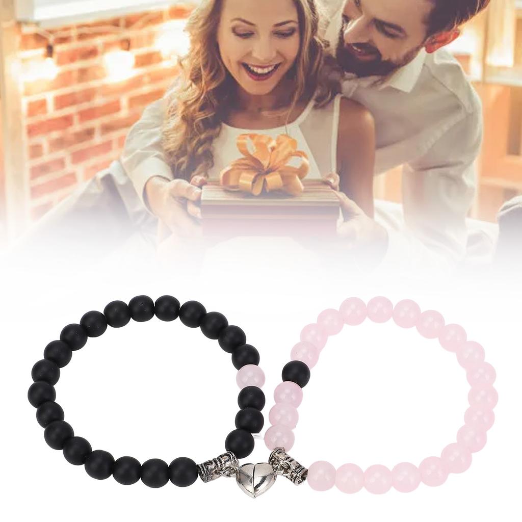 1 Pair Couple Bracelets Alloy Glass Beads Connection Heart Matching Beaded Bracelet
