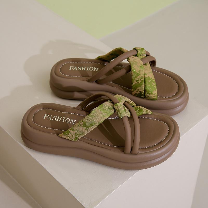 Stylish Women's Summer Flat Sandals Thick Sole Casual Slippers Perfect For Dresses In Green Beige And Black