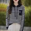 Striped Hooded Pullover Bottom Knitted Sweater Women's Jacket Sweater Loose Casual Fashion Reducing Top Hoodie Sweater