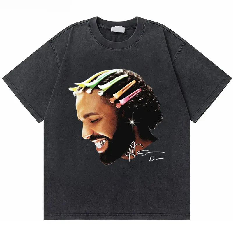 Washed Vintage Rapper Drake Take Care Album Graphic T Shirts Men Hip Hop Retro Tshirt Mens Fashion Casual Oversized Tee Shirt