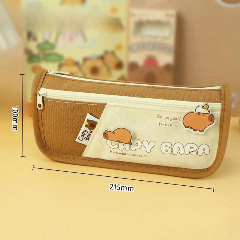 Cute Capybara Pencil Bags for Children Oxford Fabric Lovely Capybara Badge Student Pencil Bag School Stationery Holder
