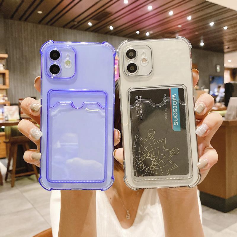 Clear Card Slot Cover For iPhone 11 14 Pro Max Redmi Note11 10 Pro Samsung Galaxy S22 Ultra A12 A53 A22 A03 Poco X3 OPPO Vivo Soft Silicone Case