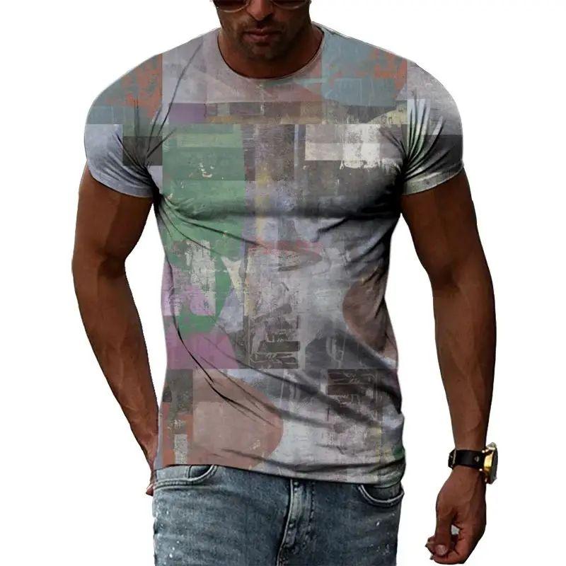 Летняя мужская повседневная модная футболка с нерегулярным узором с 3d принтом и круглым воротником с коротким рукавом, уличная свободная одежда больших размеров, дышащий топ