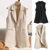 Women Summer Suit Vest Lapel Sleeveless Pockets Design Single Button Waistcoat Slim Fit Solid Color Work
