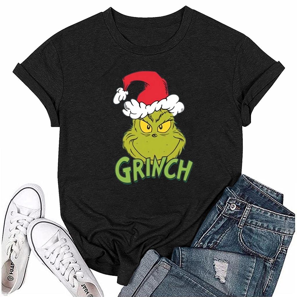 Женский повседневный рождественский принт с короткими рукавами и круглым вырезом, свободный пуловер, топ