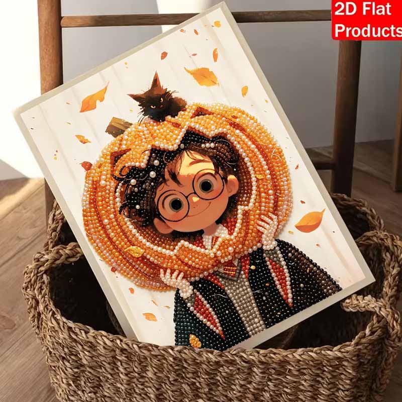 Halloween pearl painting handmade diy art pumpkin black cat wizard portrait autumn leaves pearl home decoration painting