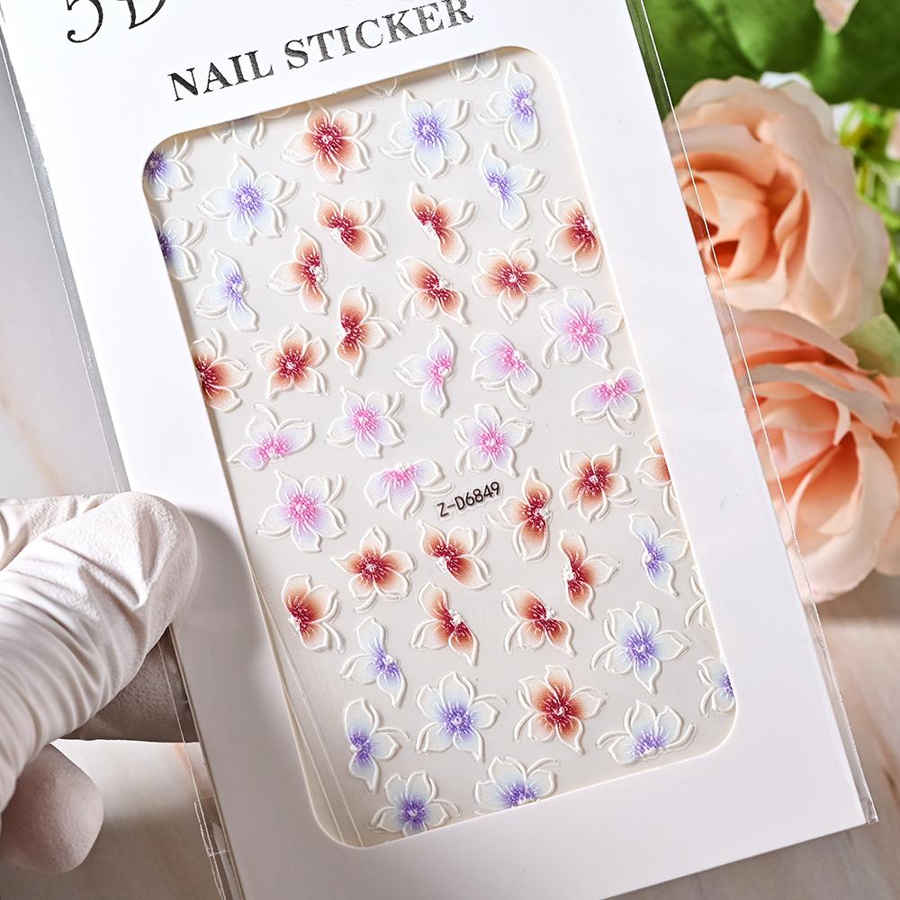1pc 5D Bee Butterfly Flower Embossed Nail Sticker Self-Adhesive Acrylic Sunflower Engrave Decal Manicure Slider Decoration6x10cm