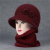Комплекты из шарфа и шапки Зимняя шапка для пожилых женщин среднего возраста, связанная из пряжи кролика для тепла Шапка-тазик для пожилых людей Комплекты для бабушки и бархата