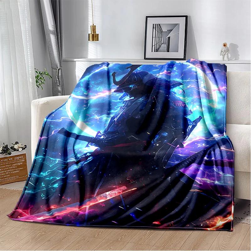 3D Japanese Samurai Bushido Katana Cartoon Game Blanket,Soft Throw Blanket for Home Bedroom Bed Sofa Travel Picnic Cover Kids
