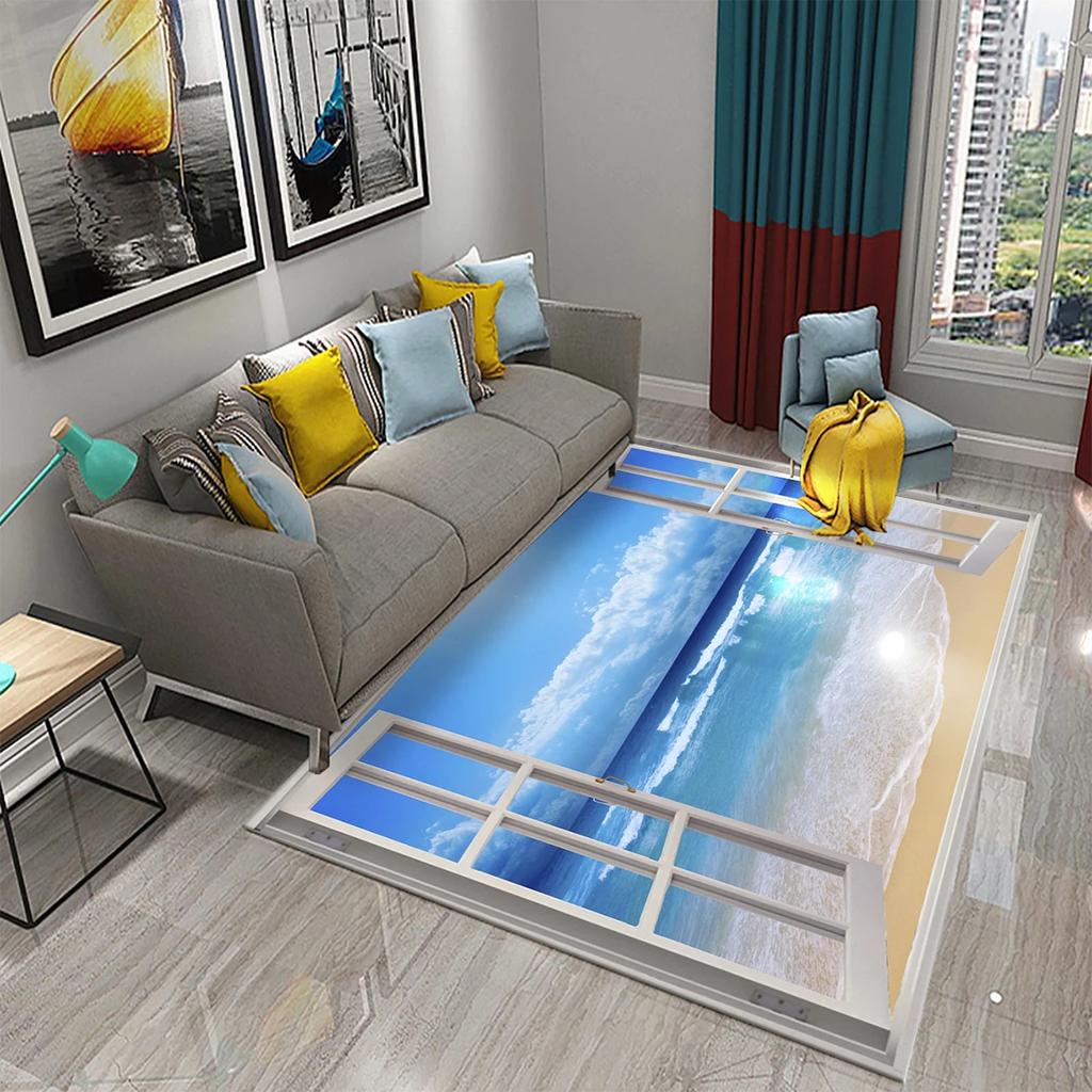 3D Современный ковер с пейзажем за окном Красивый вид за окном Коврики Кухня Ванная Нескользящий коврик Ковры для декора гостиной и спальни