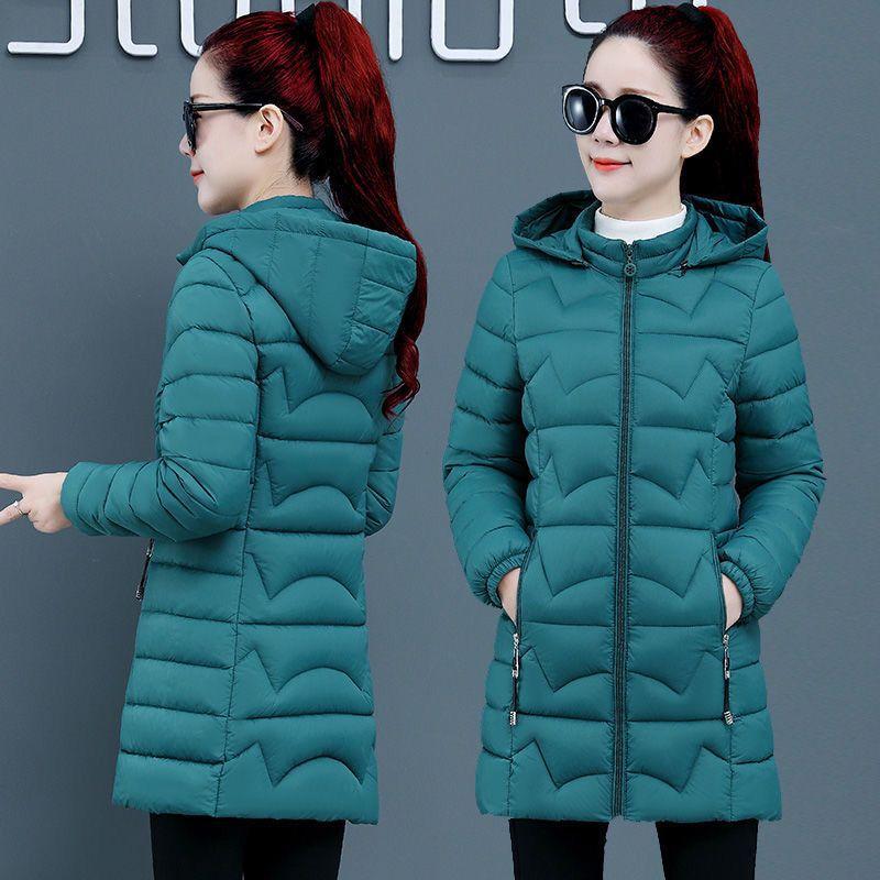 Winter Light and Thin Cotton Clothes Women's New Versatile Slim Fit Cotton Coat Mid Length Cotton Coat Fashionable and Fashionable Hooded Coat
