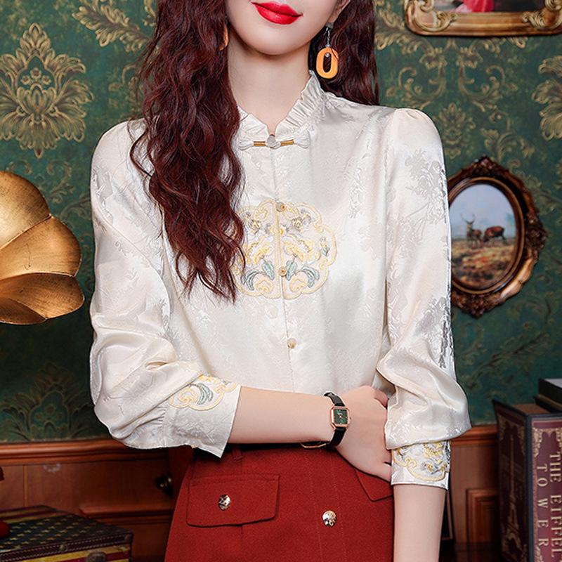 Женская весенняя ретро-вышитая рубашка-чонсам в китайском стиле