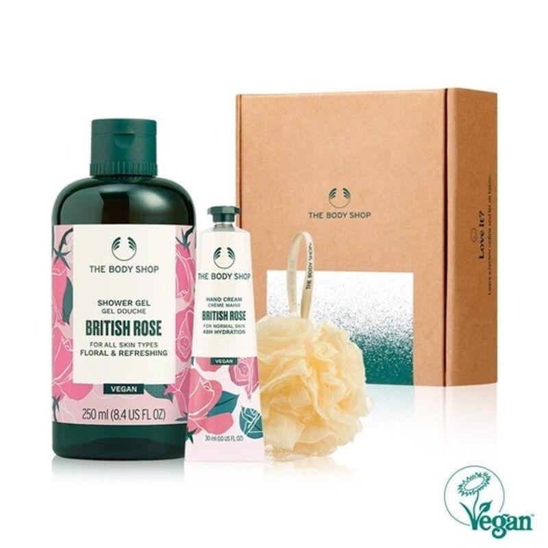 The Body Shop Набор для ухода за телом и руками «Британская роза» (Гель для душа + Крем для рук + Мочалка для душа)