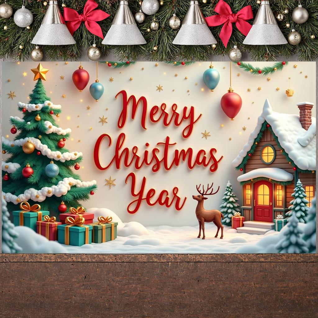 Christmas Decor Display Winter Scene Xmas Display Merry Christmas Banner Gift Boxes Festive Banner For Indoor Celebration Xmas