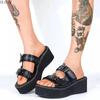 Fashion Goth Punk Large Thick Bottom Slippers Female Summer 2025 New Punk Bat Decorative Belt Buckle Slope Heel Sandals Female