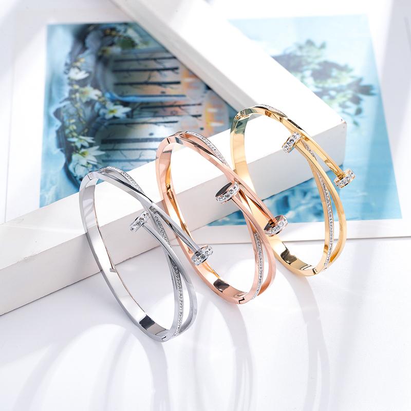 Новый уникальный двойной кристаллический гвоздь головка крест нержавеющая сталь браслет для женщины любовь свадебный подарок браслет ювелирные изделия