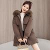 The New Autumn and Winter Style of Cotton-padded Jacket for Women, with a Large Fur Collar, Is a Mid-length, Loose and Thick Korean Version