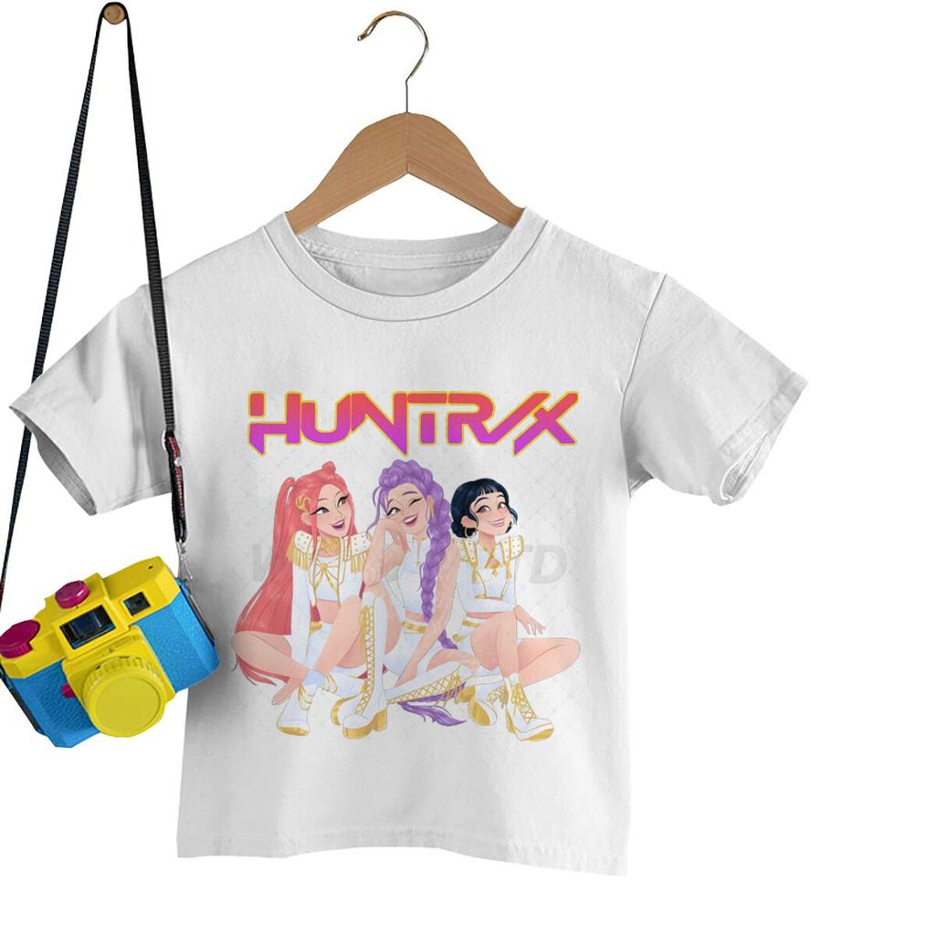 Милая аниме K-pop футболка Demon Hunters Huntr/x для мальчиков девочек летняя с коротким рукавом повседневные топы футболки с круглым вырезом детская одежда