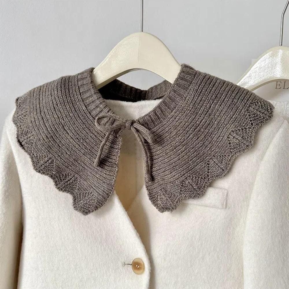 Warm O-Neck Fake Collars Laced up Knitted Knitting Detachable Collar Solid Color Shirt Shawl Wrap
