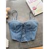 Pure Desire Sexy Denim Camisole Female Sexy with Breast Pad Slim-Fit All-Matching Short Beauty Back Chic Tied Top