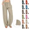 Женские брюки, повседневные свободные брюки из хлопка и льна с высокой талией, широкие длинные брюки с карманами