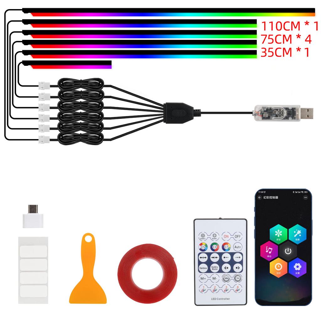 10 в 1 Светодиодная акриловая световая полоса для автомобиля RGB Симфония Автомобильные внутренние полосовые огни Управление с пульта/приложения Декоративная атмосферообразующая лампа