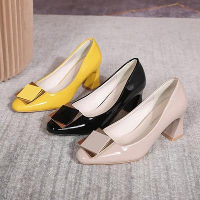 Туфли на высоком каблуке женские толстые каблуки 2024 новый стиль богиня средний каблук квадратная головка высокие каблуки