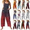 Women's Fashion Casual Vintage Printed Sleeveless Button Down Jumpsuit