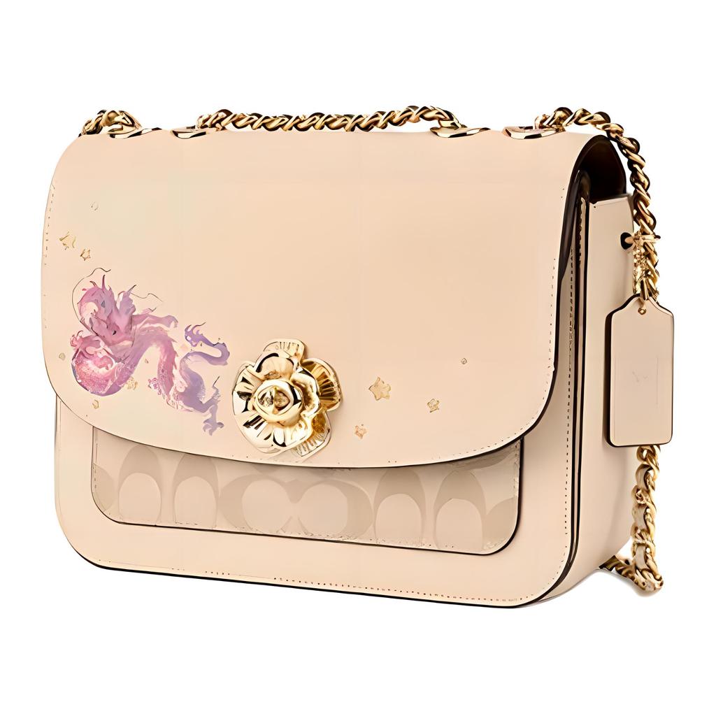 Coach Madison 24 New Year Series Dragon Pattern Classic Leather And PVC Small Crossbody Shoulder Bag Medium Women bags Light-Khaki Ivory CQ195-IMU4V