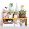 Mini Bamboo Desktop Flower Stand for Office or Window Sill - Wooden Potted Plant and Storage Rack.