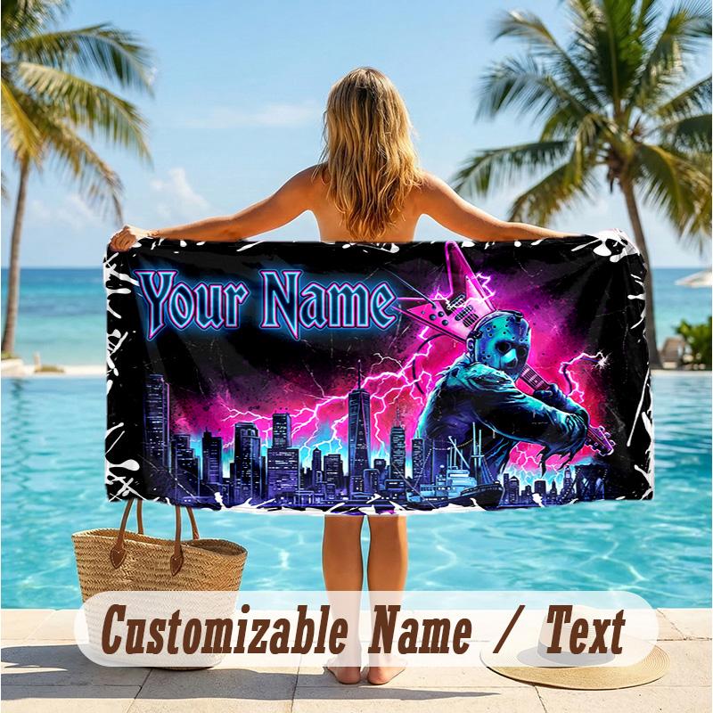 Custom Text Beach Towel, Soft Absorbent Swimming Multi-use TowelFriday the 13th Jason Voorhees
