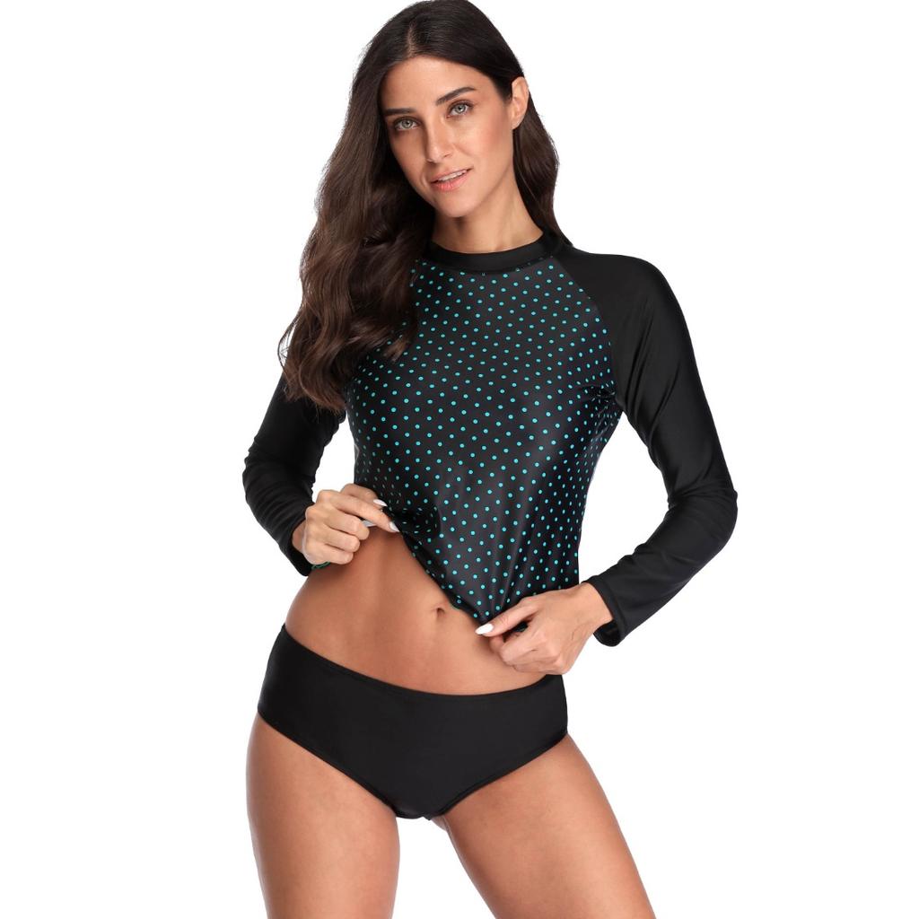 CHARMLEAKS Женский рашгард для защиты от солнца, рубашка для плавания с длинным рукавом, защита от солнца UPF 50 V, круглый воротник с волнистыми точками и фигурными краями, обнаженный пупок