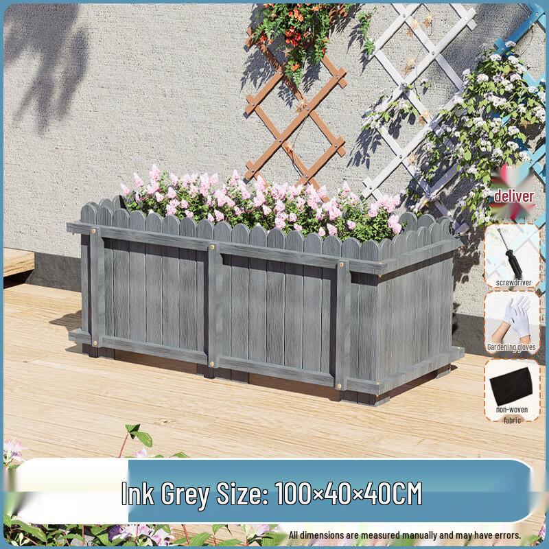 Outdoor Carbonized Solid Wood Garden Planter Box
