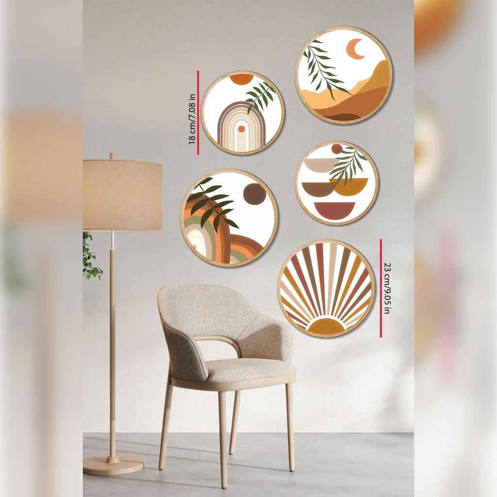 Decorative Oval 5-Piece Framed Look MDF Art Print Set