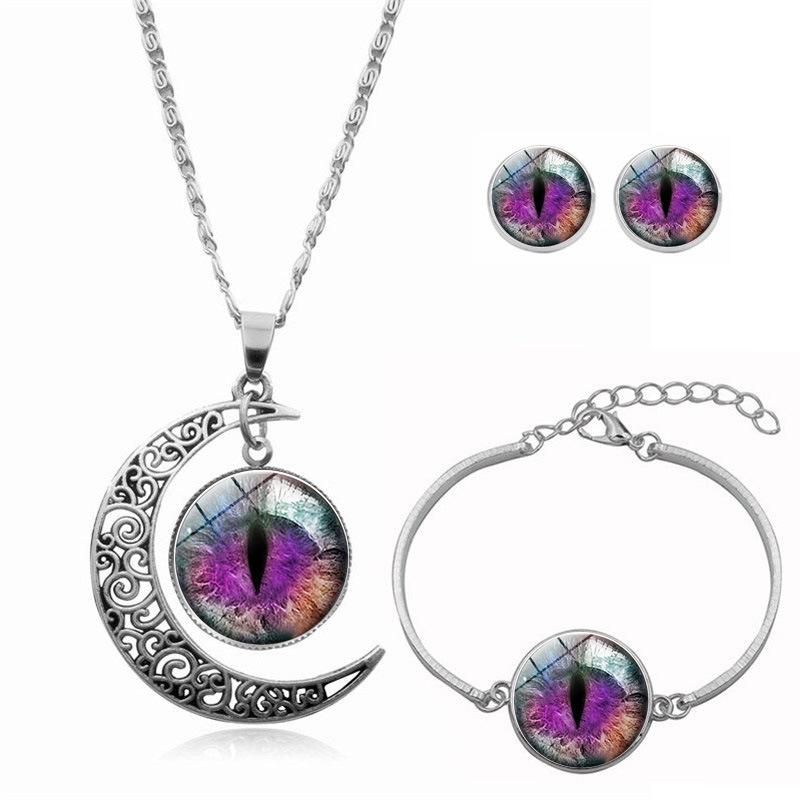 Cat Eye Dinosaur Eye Time Gemstone Necklace Bracelet Earrings Three Piece Set Fashion Jewelry Kit