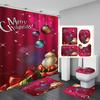4Pcs Xmas Merry Christmas Shower Curtain Sets for Bathroom Non-Slip Bathroom Rugs Lid Toilet Cover Bath Mat