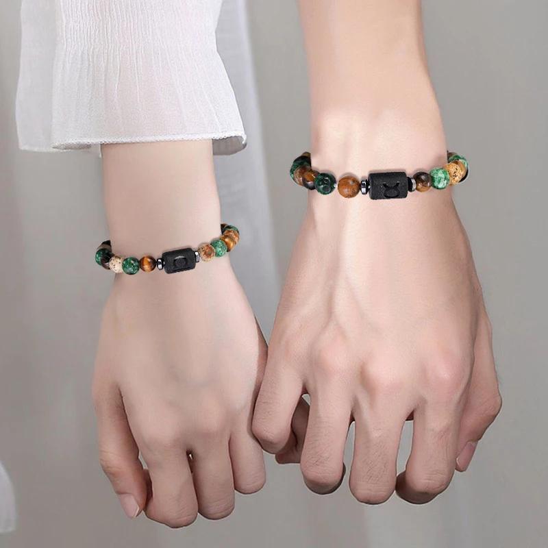 12 знаков зодиака браслеты из натурального камня Телец Рак Дева Рыбы Браслеты Дамы Мужчины Пары Дружба Ювелирные Изделия Подарочный Браслет