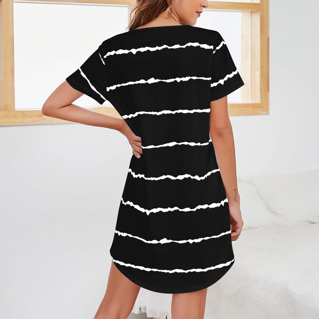 Новая женская модная свободная футболка с коротким рукавом в полоску и платье с круглым вырезом