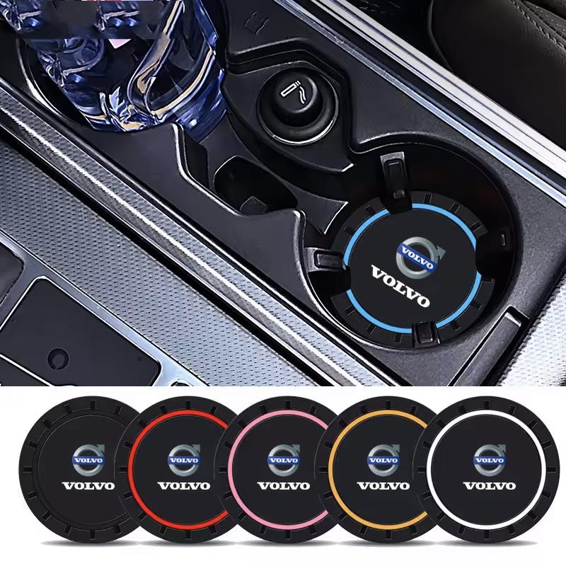 For Volvo XC90 XC60 V50 S60 V70 V60 V40 S90 olestar AWD XC40 S 2PCS Car Coasters Water Cup Slots Non-Slip Mat Waterproof Cup Pad