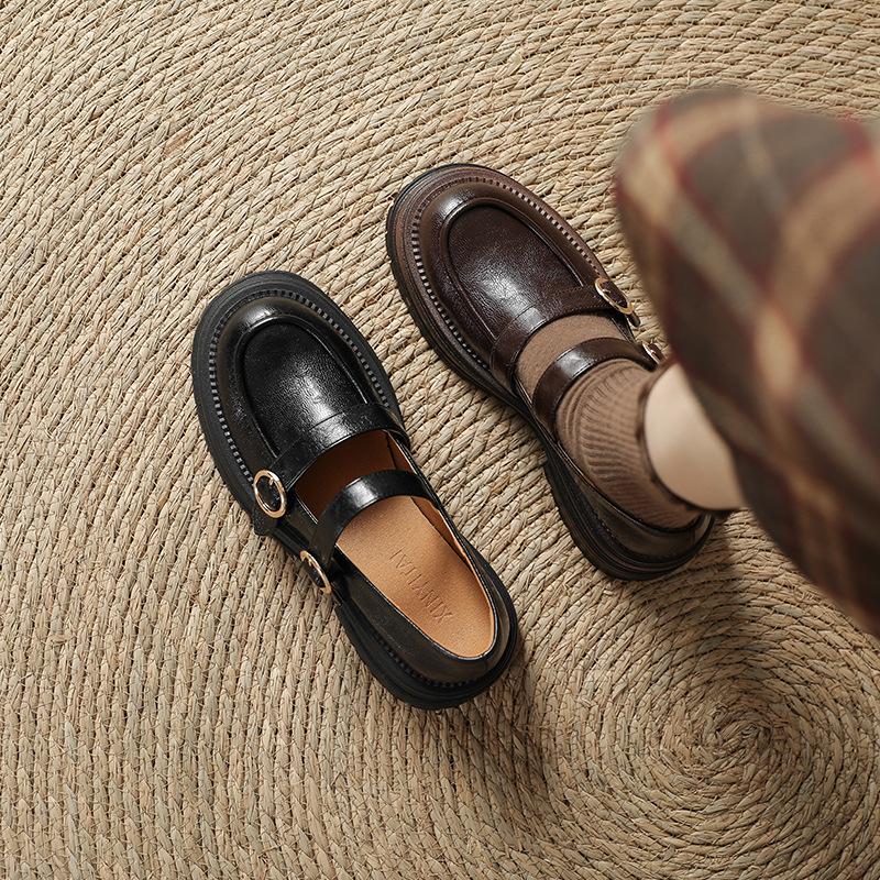 Маленькие кожаные туфли на платформе в британском стиле для женщин, модели ранней весны 2025 года, с круглым носком, ретро туфли-лодочки Мэри Джейн на одном ремешке для женщин