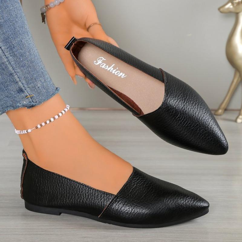 Винтажные кожаные туфли-лодочки 2025 Женские с большой мягкой подошвой, удобные, весенне-летние, слипоны, повседневные маленькие кожаные туфли