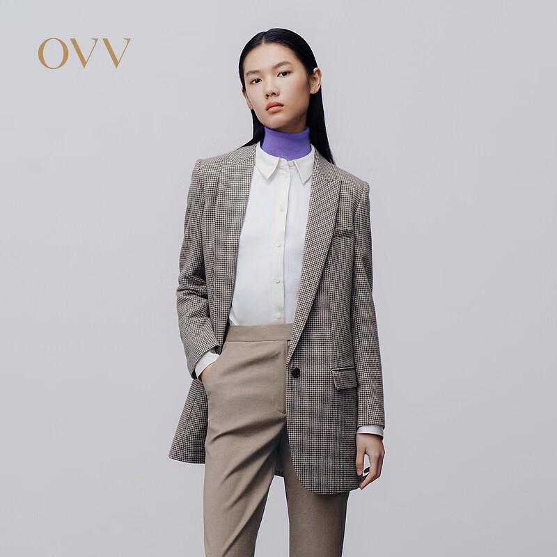 Блейзер OVV из стираной шерсти, темно-коричневая клетка "собачий зуб"