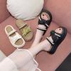 Thick-soled Pearl Slippers for Women To Wear In the Summer of 2025, New One-character Cross-strap Flat-bottomed Cool Slippers for Women