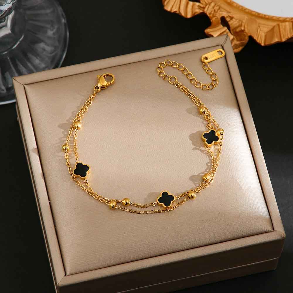 Корейский двухсторонний титановый браслет с четырьмя листочками клевера - элегантные универсальные украшения